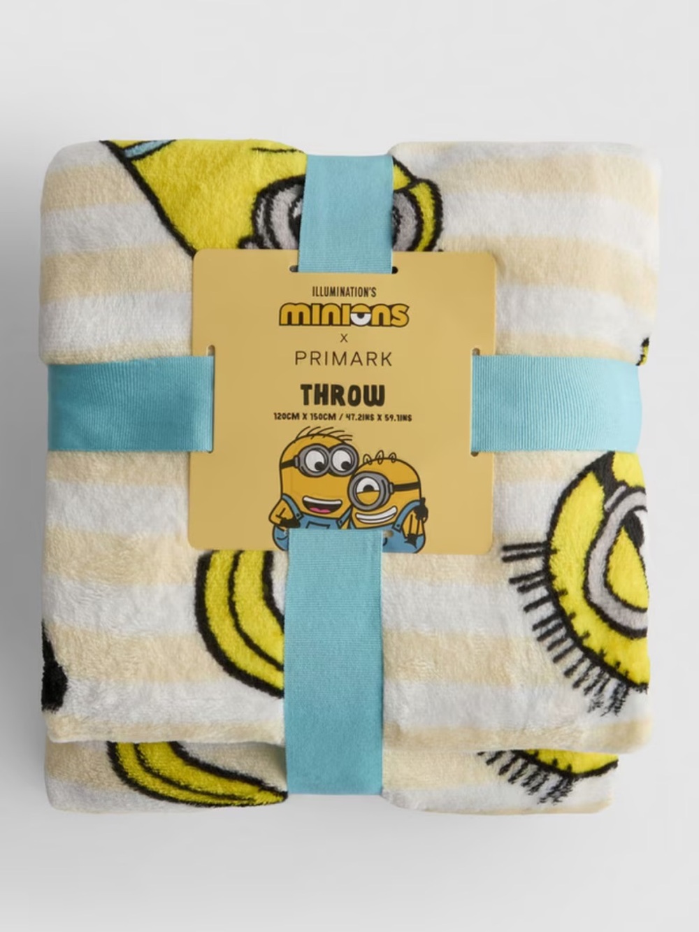 Primark Yellow & White Minions Striped Plush Throw